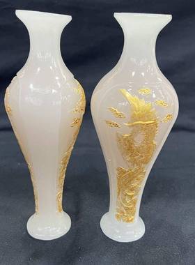 夜光龙凤瓶摆件客花厅酒柜装饰品NCQ仿古雕书浮仿房真