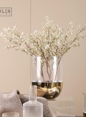 美联饰界生奢花玻璃花器透明态瓶磨轻制电镀彩色花瓶金色玻HPBL00