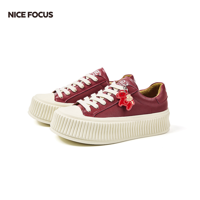 nicefocus真皮松糕鞋女增高板鞋