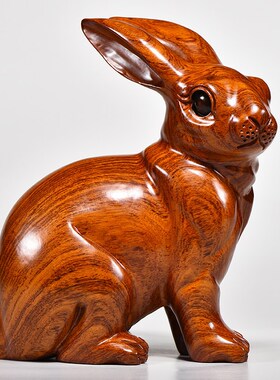 花梨木雕兔子摆件实木头根雕刻十二生肖可爱兔动物家居装饰工艺品