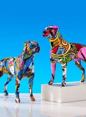 彩色动物罗威纳犬欧美创意摆件现代家居办公装饰品树脂工艺品摆件