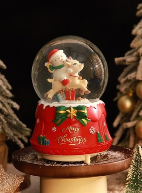 圣诞节桌面场景氛围布置装饰品梦幻水晶球音乐八音盒自动飘雪摆件