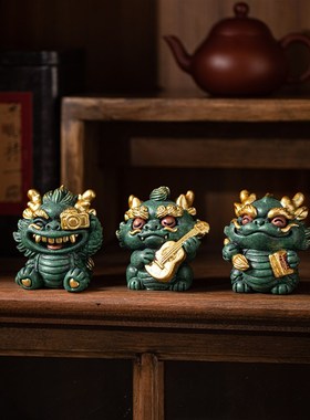 创意萌宠龙生九子摆件彩金工艺品可爱祥龙狴犴蒲牢客厅桌面装饰品
