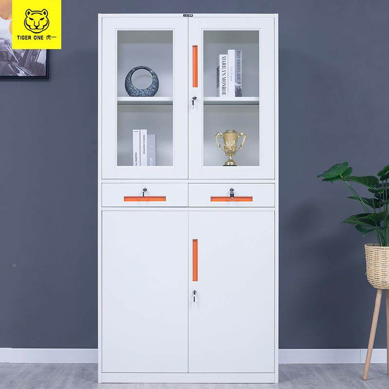 虎办公家文二斗玻具钢制一件柜铁柜皮窄薄边框红拉手中二斗玻资料,淘宝优惠券,粉丝福利购,淘宝优惠卷