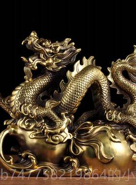 正品黄大号铜龙摆件工风艺品铜财水龙办公室装招饰商务送礼开业礼