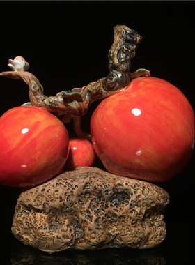 石湾公仔陶瓷寿桃摆件创意家居客厅架电视柜摆设乔迁生日新居礼品