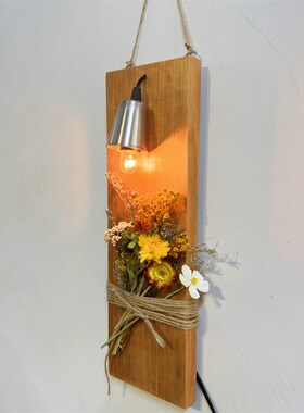 干花花器侘寂风小众客厅卧室床头过道玄关书房治愈装饰画木板壁灯