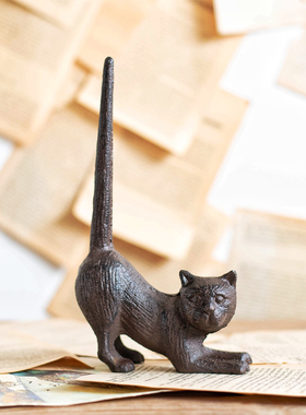 JK慕空间  复古铸铁小猫麻绳线整理架花园阳台装饰摆件桌面收纳架