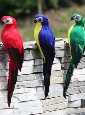 仿真鹦鹉小鸟摆件羽毛假鸟金刚鹦鹉鸟挂件K橱窗室内园林装饰工艺