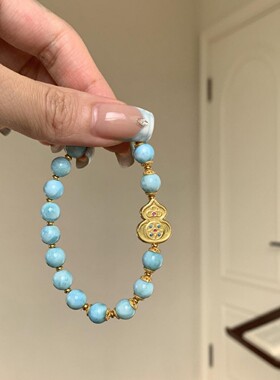 炸珠葫芦高品海纹石925银 女手链新中式个性银镀金手串珠链高级感