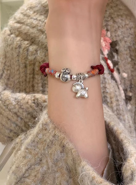 足银999 招财小马红绳手链编织马年本命年礼物手串女款高级感银饰