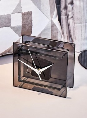 现代极简透明时钟摆件客厅电视柜家居装饰书房办公室桌面钟表台钟