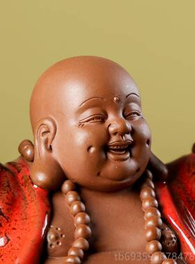 正品招财弥勒佛笑佛陶瓷艺品件客厅家居玄关博古品架摆佛像装饰摆