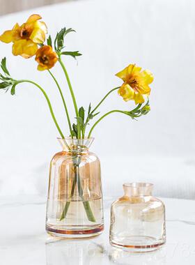 正品北欧饰is简约小口玫瑰金渐变玻n璃花瓶 干花插花清新家小居装