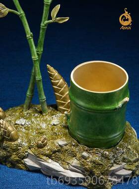 正品黄铜公摆件办《节厅节高升》家居装饰品客桌面室高级竹笔筒送
