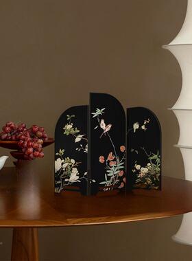 中H2WP2fRA古风墨竹小风桌面摆件新复中式茶屏家居边柜斗柜装饰桌