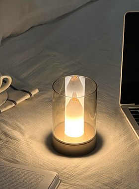 充电款透明玻璃LED发光底座客厅玄关卧室桌面摆件氛围灯夜灯装饰