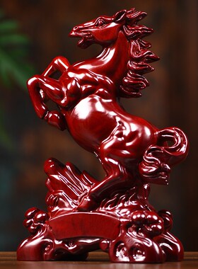 红花梨木雕马到成功摆件12生肖马家居装饰实木开业乔迁送礼工艺品