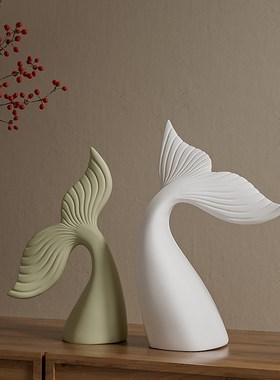 高级感抽象鱼尾艺术摆件小众家居创意姹寂风客厅书房酒柜装饰品