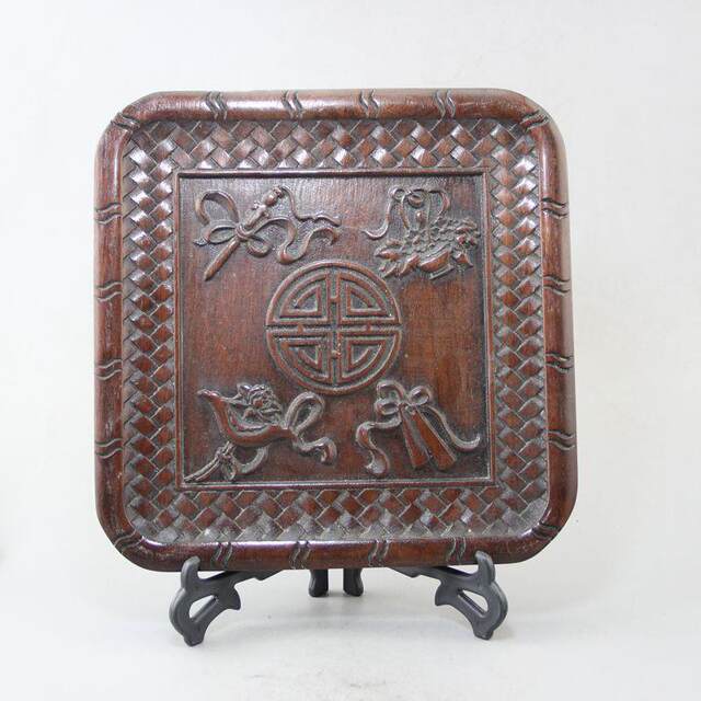 Goods Antiques Miscellaneous YX-9-19-Flower pear wood crafts miscellaneous items old eight-treasure map tray now decorated