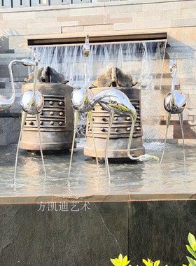 现货不锈钢抽象火烈鸟雕塑水池摆件恒大房地产小区动物落地艺术品