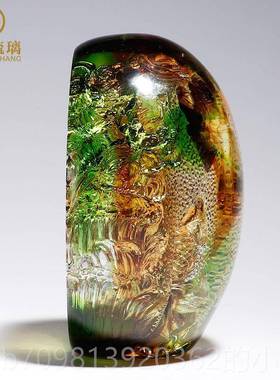 高档琉璃工艺品鱼摆件奢家居饰品迁新居客厅金结乔婚礼物轻玻璃艺