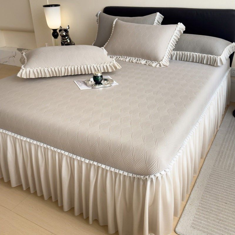 夏季凉感冰豆豆冰丝凉席床裙款三件套公主风床罩软席子带裙边床单,淘宝优惠券,粉丝福利购,淘宝优惠卷