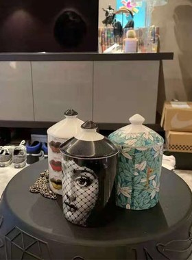 出口意大利人脸陶瓷香薰杯子带盖家居装饰收纳摆件烛台化妆笔刷