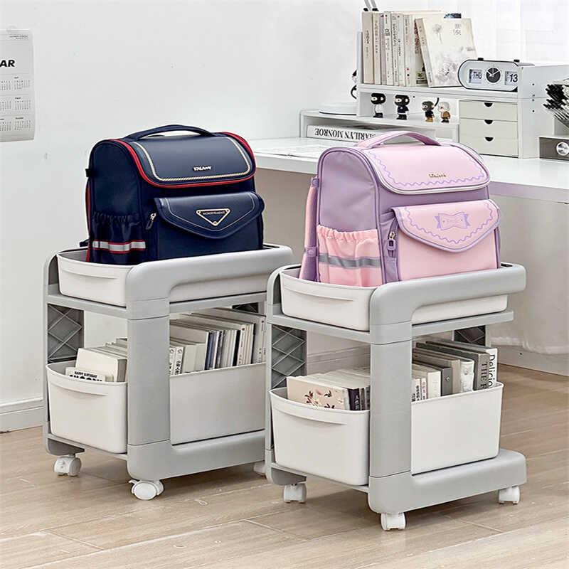 德国书包置物架可移动办公室桌下小推车家用学生书本整理收纳架子 - 图3