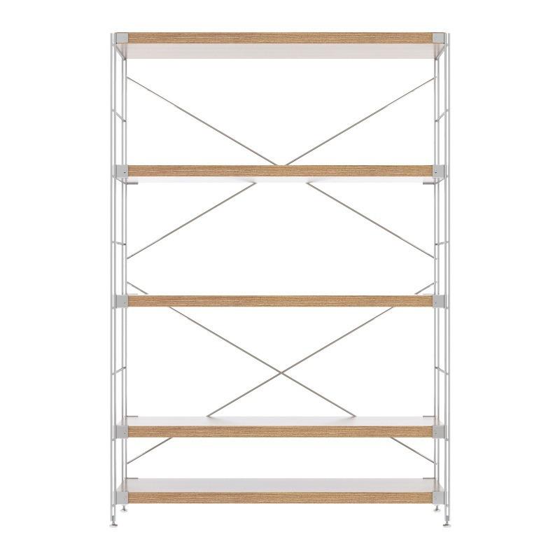 原木风置物架多层收纳不锈钢落地储物架家用多功能书架实木杂志柜 - 图3