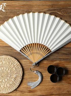 95合95寸森林金扇子子中风宣纸空国白扇寸子非钛合金金属扇古风折