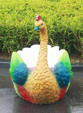 仿真孔花雀花盆摆玻璃钢雕栽塑盆花RQM缸件钵户外园商场草坪小区