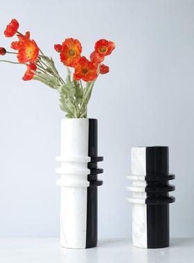 现代轻奢新中黑色大理式石层叠器花客厅餐花厅BJ0045瓶样板房饰品