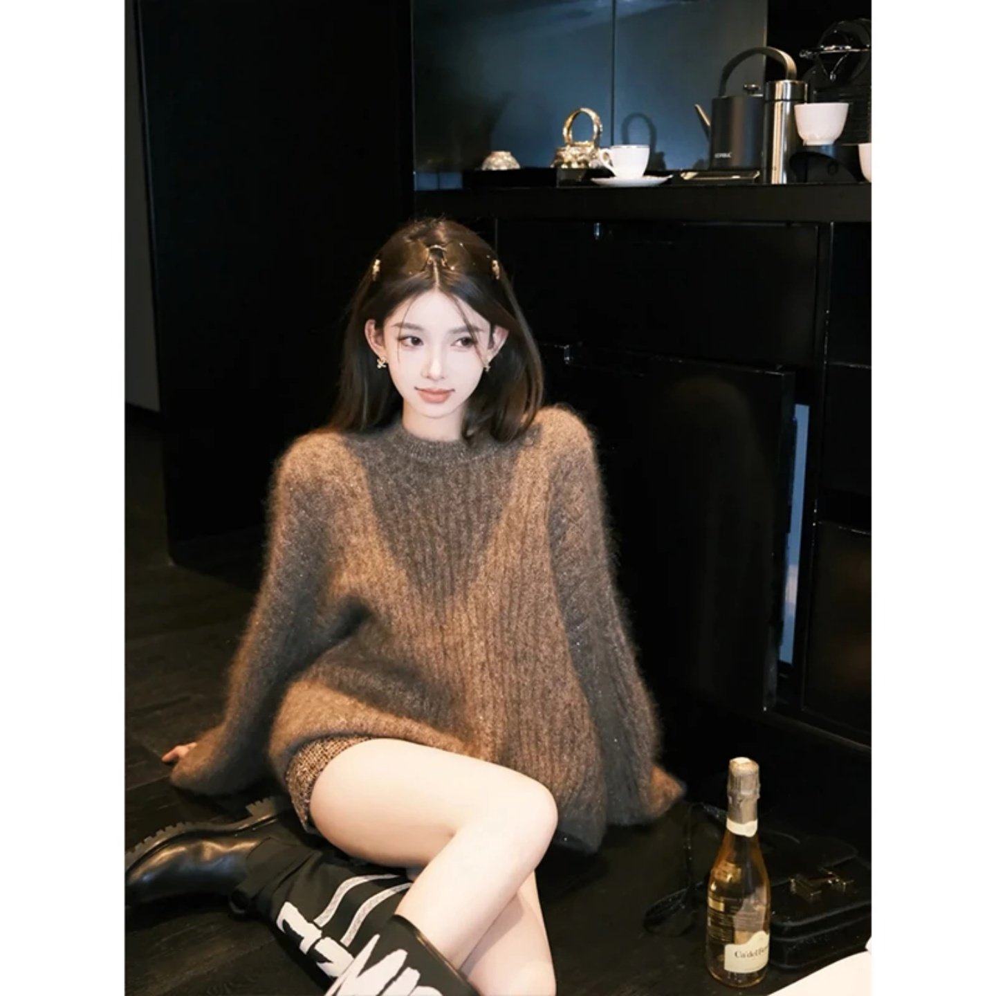 巨好看2026穿搭一整套慵懒风软糯圆领套头毛衣高腰显瘦亮片短裤子,淘宝优惠券,粉丝福利购,淘宝优惠卷