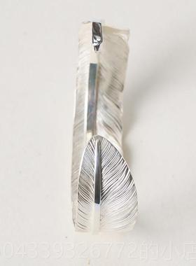 高档偶屿原众创民族风手工刻纯银羽设毛錾开口复古手镯小计鹰羽手