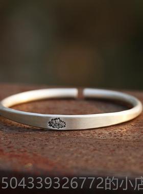 高档999纯银平磨雏砂古代扁中间菊精致固体自然文学覆古手镯