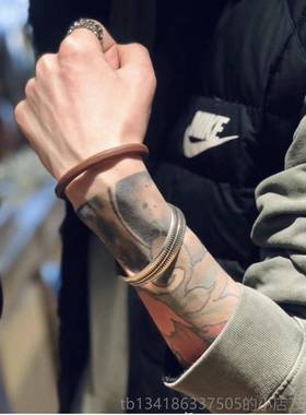 正品不同银 原创桥盾9高25纯银开口手镯覆古泰锯齿印第安男银女手