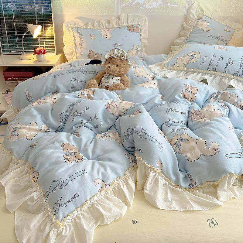 奶油纯件棉床四件套全棉上床品风qc-rl120女生花边被套床单人学生,淘宝优惠券,粉丝福利购,淘宝优惠卷