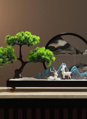 迎客松件创意流沙画玄关办公室中装饰摆品新式电视XJJ柜茶室摆设