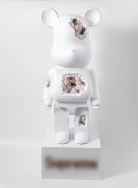 现代简石头熊约家居装纹饰摆件酒偶木熊摆件客厅店落地石头熊玩摆