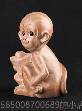 新款木猴摆件元生宝猴桃木雕猴原木肖猴小猴色子摆件工艺品