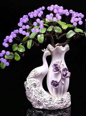 水晶紫发财树迎客松黄粉水晶髓发水晶树财风水晶玉摇钱树水摆件