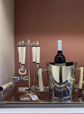 度进口米色牛骨把柄酒套具装印瓶器冰铲组合摆件冰开tb-99984桶托