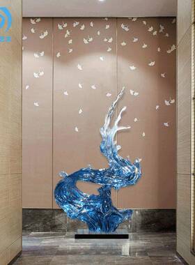 代蓝色透明件浪花蓝色飞流落房地现雕塑摆酒店大厅样板玄关别墅售