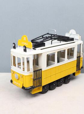 复古轨道电车模型摆件属欧酒仿真公交车吧居家客式厅装饰轨道电车