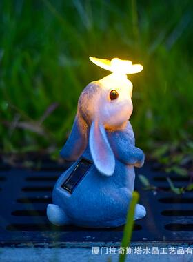 灰色兔子蝴摆太阳能PNJ户外庭院花件园装饰像草坪室外雕动物摆蝶