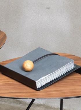 纳复古方餐巾收架轻奢皮革面酒店DET形前台餐厅桌面纸巾座软装饰