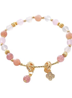 新款日韩简约草莓晶手链小众设计感春夏日常清新串珠手链配饰