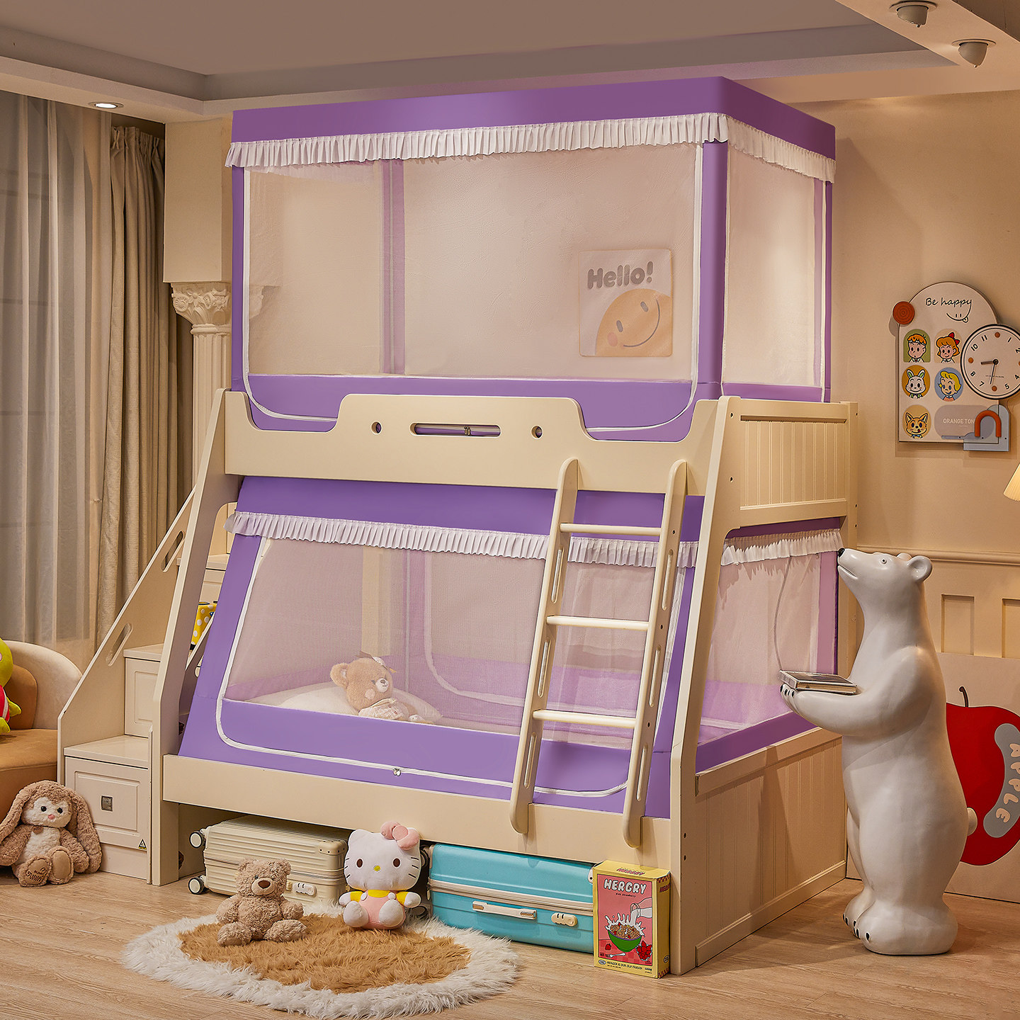 2025新款儿童子母床遮光帘蚊帐家用卧室A类上下铺防摔防掉床纹帐,淘宝优惠券,粉丝福利购,淘宝优惠卷