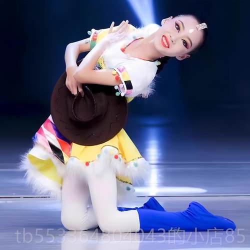 高档儿童牧民新歌心舞蹈歌服民族舞剧目帽子道幼具儿藏族服舞蹈演 - 图2